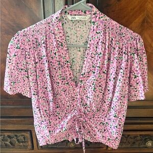 Zara Pink and Green Floral Blouse